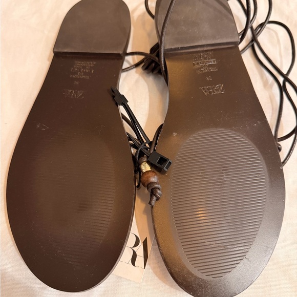 Zara Dark Brown Leather Sandals with Gold Accents - Picture 3 of 4